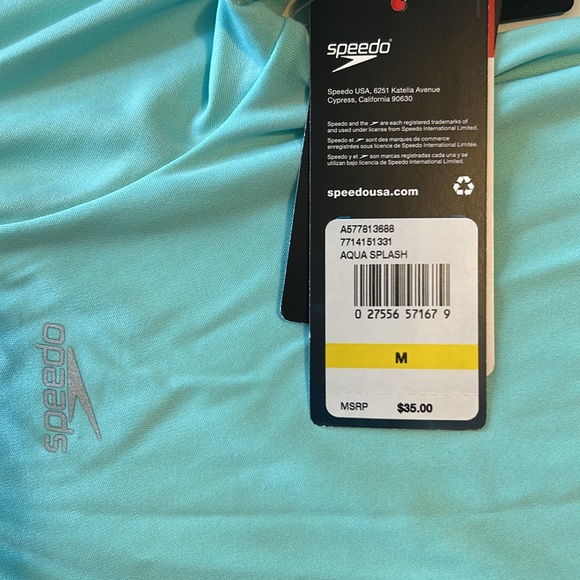 Speedo Medium Girls Swim Shirt Hooded Long Sleeve UPF +50 in Aqua Splash NWT - Picture 6 of 6